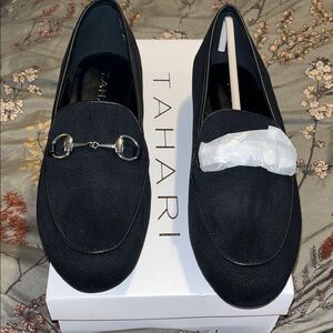 Tahari Women's Black Loafers with Silver Bit